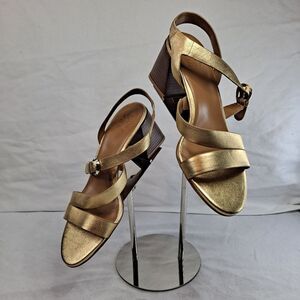 Naturalizer Women's Veva Sandals Size 9M Gold Faux Leather Metallic Block Heel
